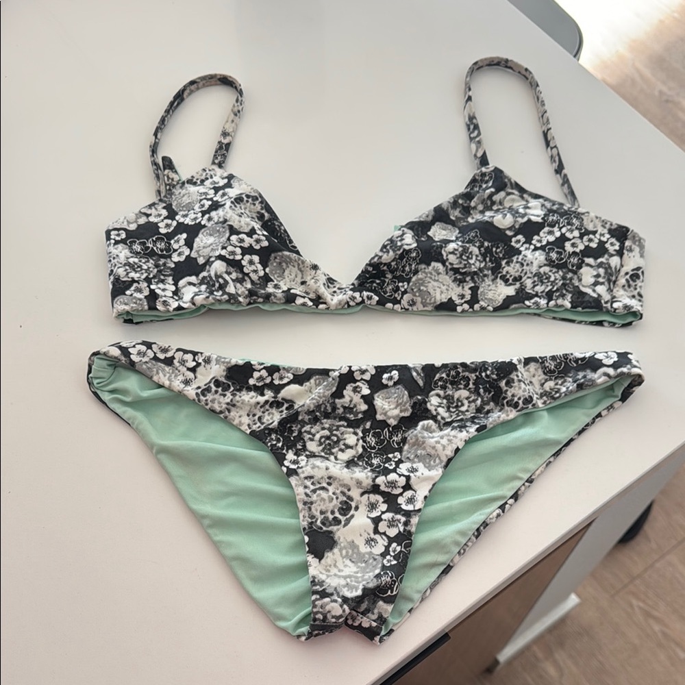 Acacia Floral Bikini Set - Black and Mint